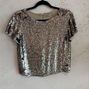 Alice + Olivia Silver Sequin Crop Top